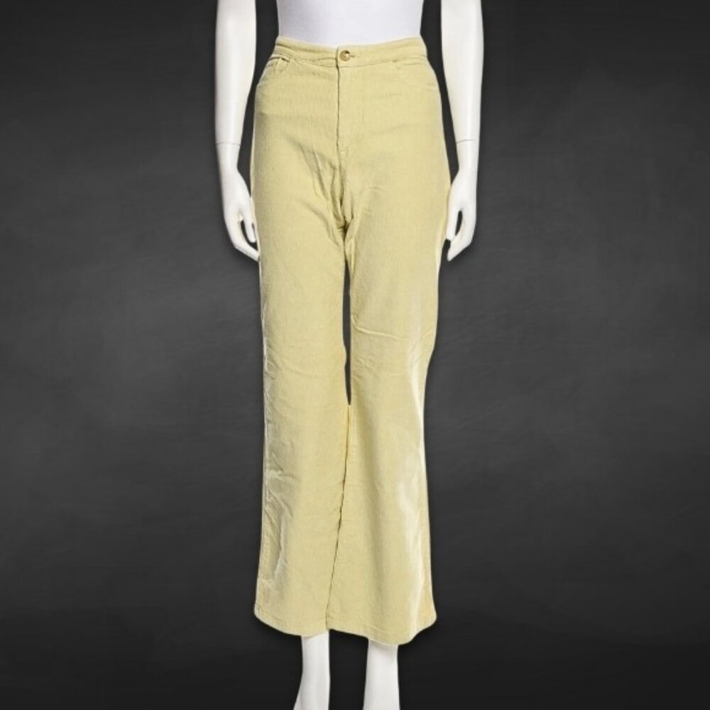 Paloma Flared Leg Pants Mid-Rise Fit Soft Corduroy Wool Fabric Sunny Yellow W 34